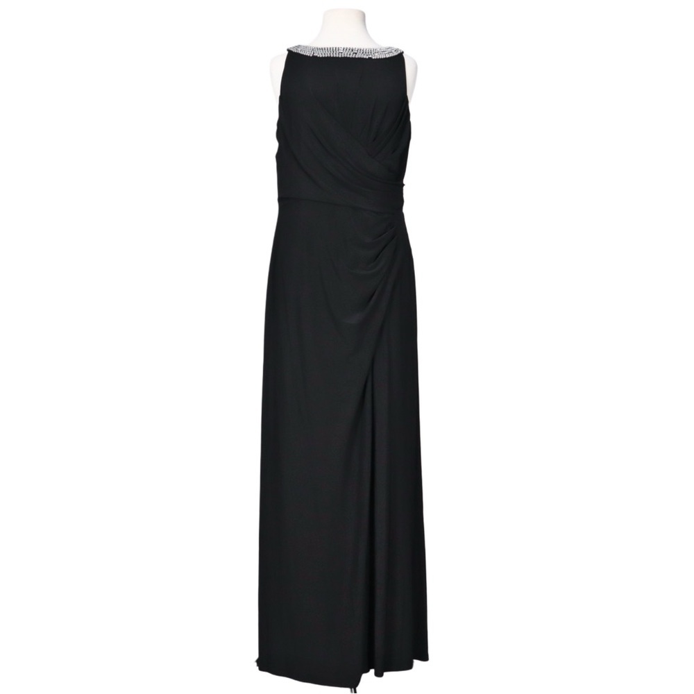 Alex Evenings Gown Women’s Size 16 Black Sequined Neck Line Front Side Slit